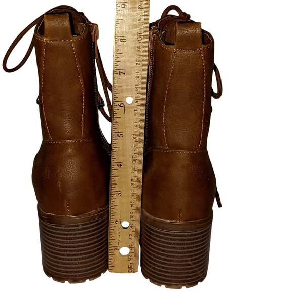 Brown Chunky Platform Lug Block Heel Lace up Zip Faux Leather Ankle Boots Wms 7 - Picture 7 of 14